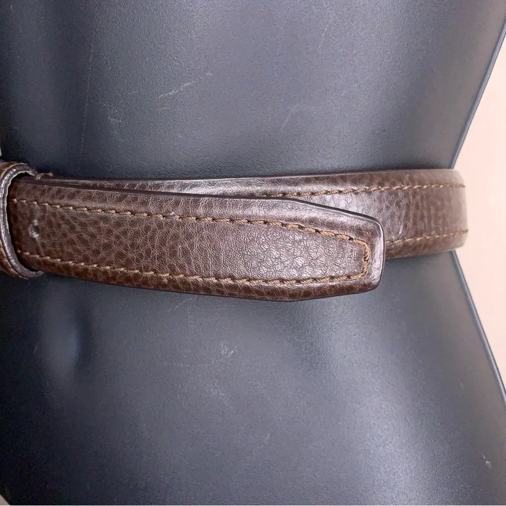 Size 36 Brown Leather Bonded Belt Classic Mens Silver Buckle Pebbled Leather